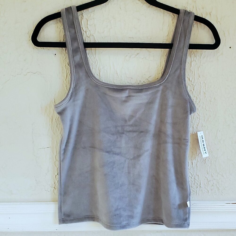 Old Navy Velour Pajama Tank Top, Light Gray, Size M